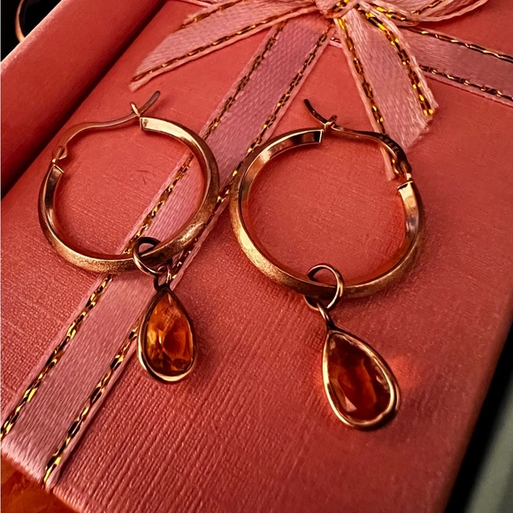 14K Michael Anthony Hoop Earrings / Gold Citrine Jackets - Picture 2 of 16